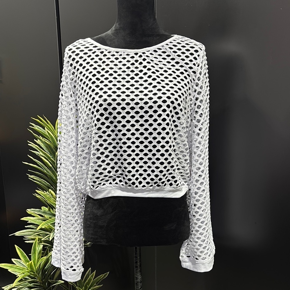 Kiwi & Punch Miami,Open crochet,crop, scoop neck,bell sleeve,coverup,top,summer